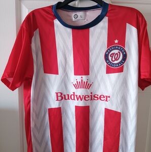 Washington Nationals Soccer Jersey Size Large Red White Budweiser Promo